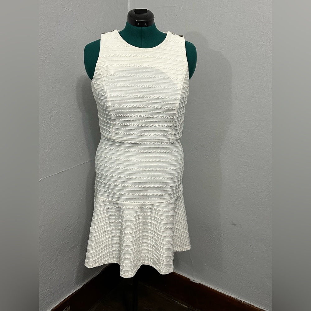 Tommy Hilfiger Button-Trimmes Jacquard-Knit White Dress
